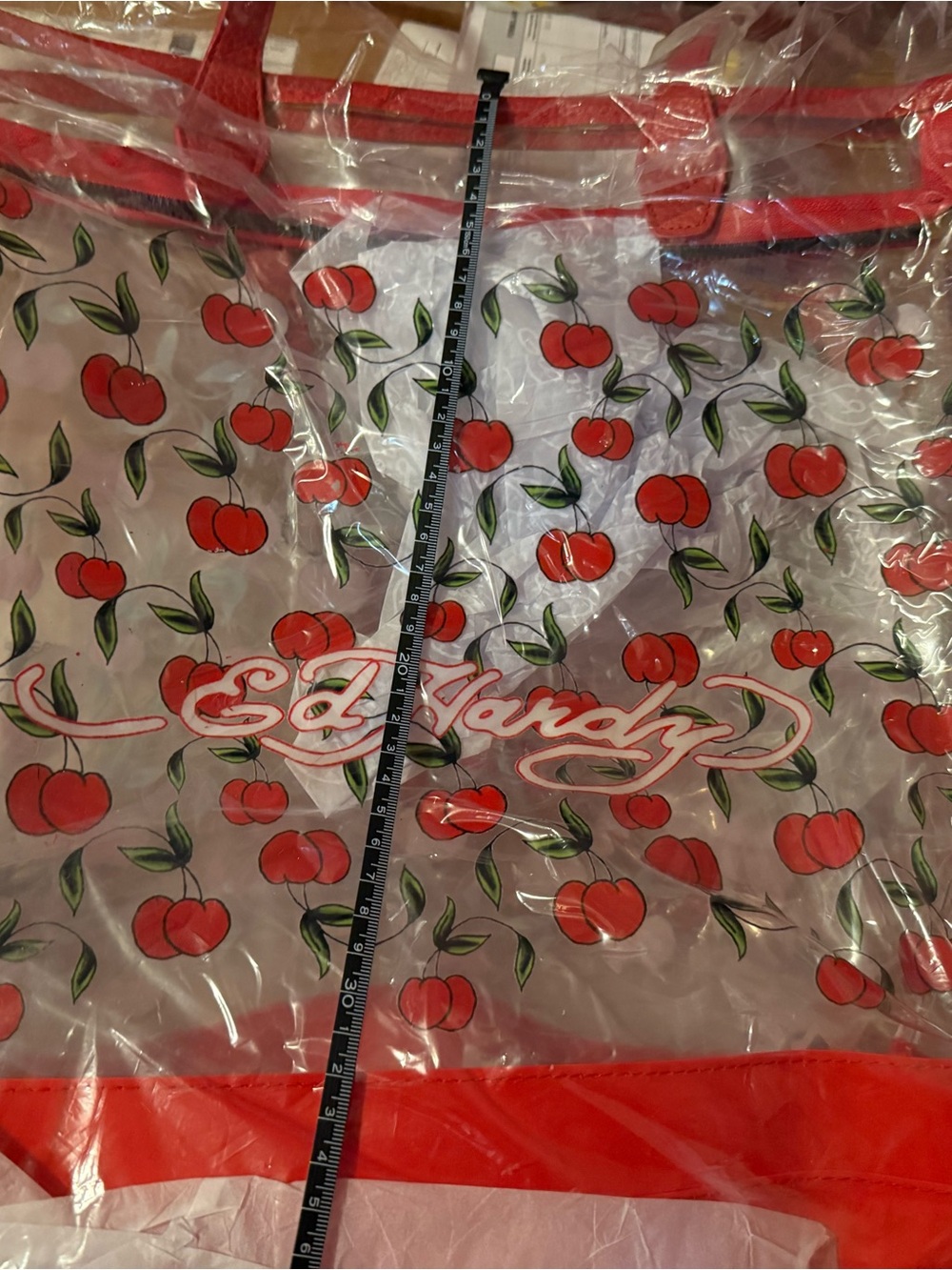 🍒 STUNNING Y2K VINTAGE-VIBE ED HARDY CHERRY CLEAR TOTE 🍒